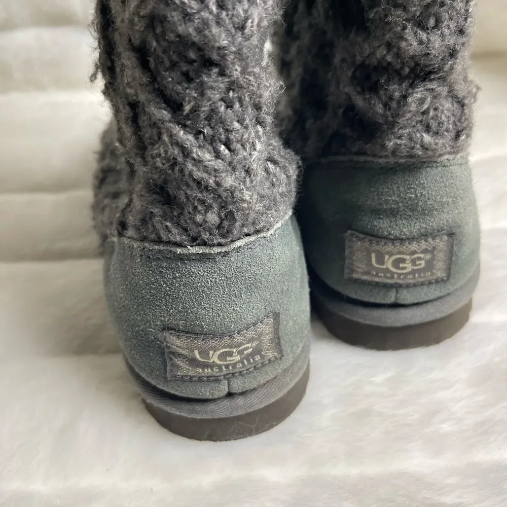 UGG Australia latice charcoal gray knit boots reversible knee high to short SZ9